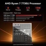 GEEKOM AI Mini PC A7 mit AMD Ryzen7 7730U(Übertrifft 7430U), 32GB & 500GB – Bild 3
